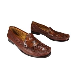 Magnanni Crocodile Penny Loafers  sz 10.5M Men Dress Shoes Brown Spain Moc Toe